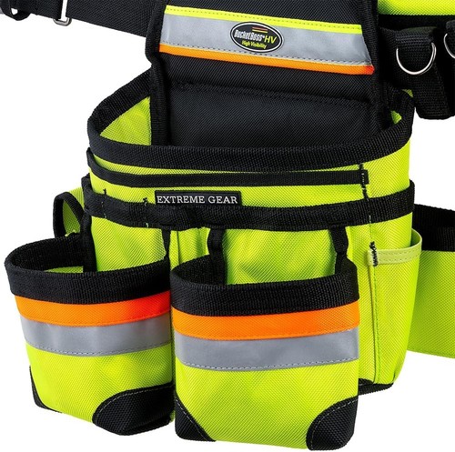 Bucket Boss 3 Bag Tool Belt with One Size, 3m Scotchlite High Visibility - Picture 5 of 12