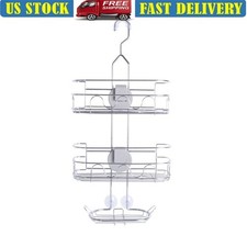 Adjustable Metal Shower Caddy W/ Hooks Soap Dish Suction Cups Organizer New