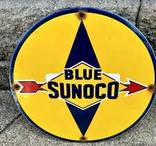 Vintage Sunoco Gasoline Sign - Gas Service Station Pump Plate Porcelain Sign
