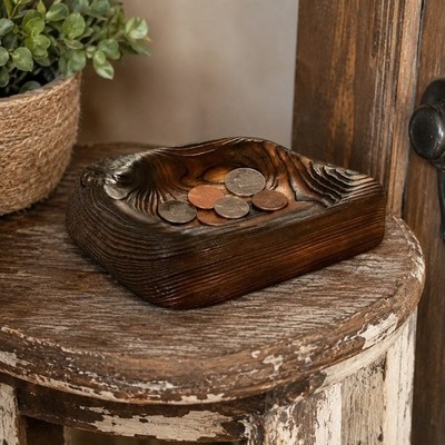 Handmade Shou Sugi Ban Wood Catchall Tray Hand Carved Rustic Valet Dish 6x5x1.5