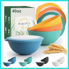 40oz wheat straw bowls with lids set of 4,cereal bowls with covers anti-leaki...