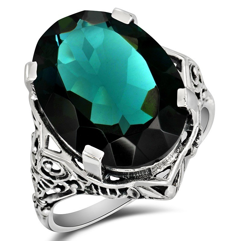 8CT Heat Treated Tourmaline 925 Sterling Silver Art Nouveau Ring Sz 8 XA3-10