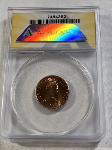 1985 Jersey 1 Penny Graded MS 65 RD by ANACS - Picture 4 of 4