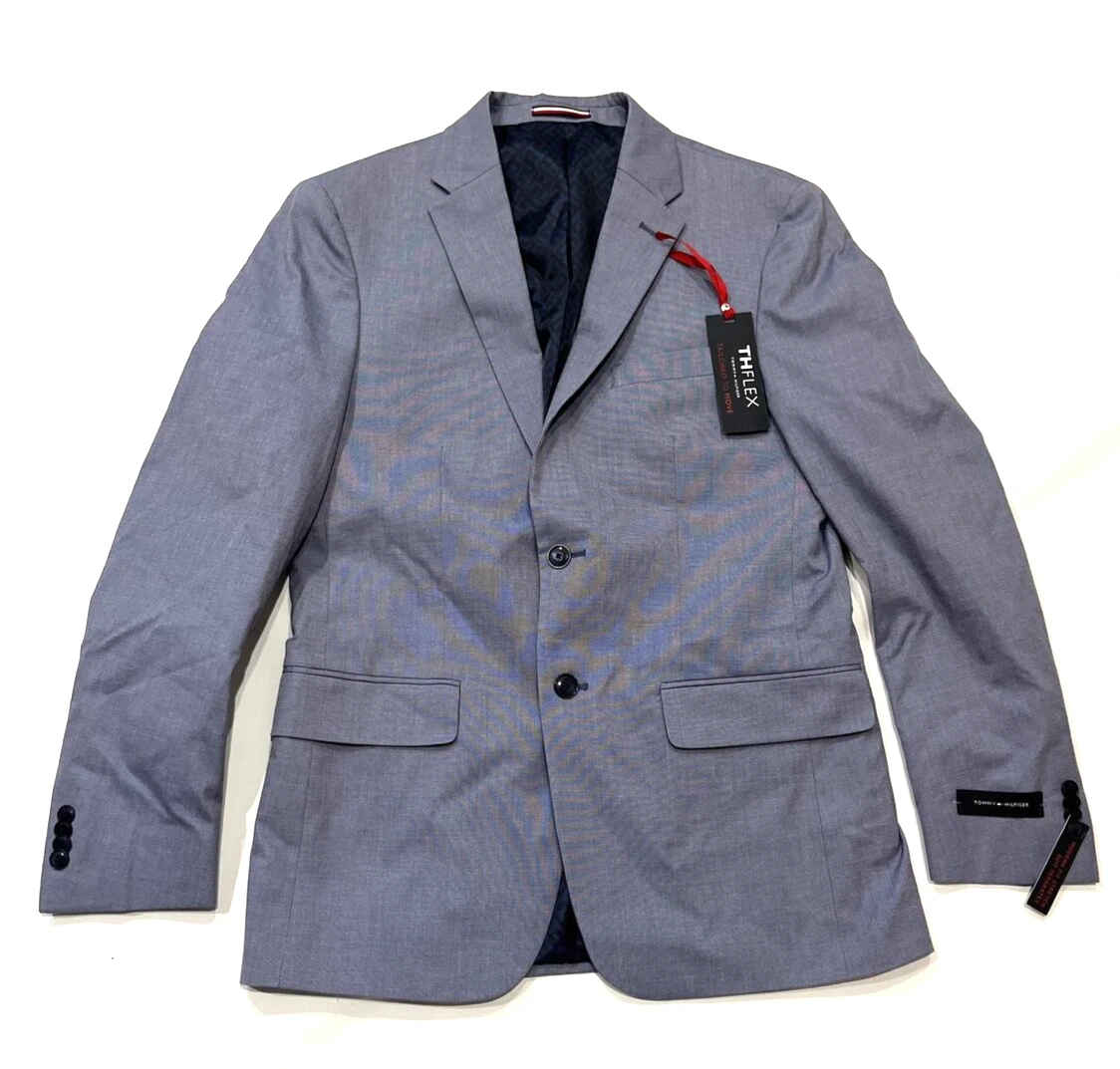 Tommy Hilfiger men s Modern Fit Th Flex Chambray Suit Jacket size 38R Blue