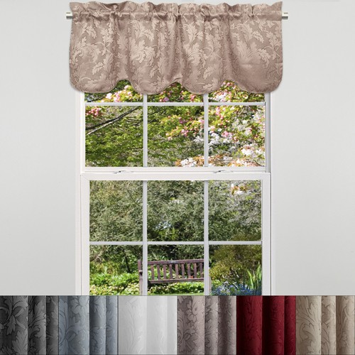 Flora Scrolling Leaf Jacquard Scalloped Window Curtain Valance 18"x52" - Afbeelding 1 van 18