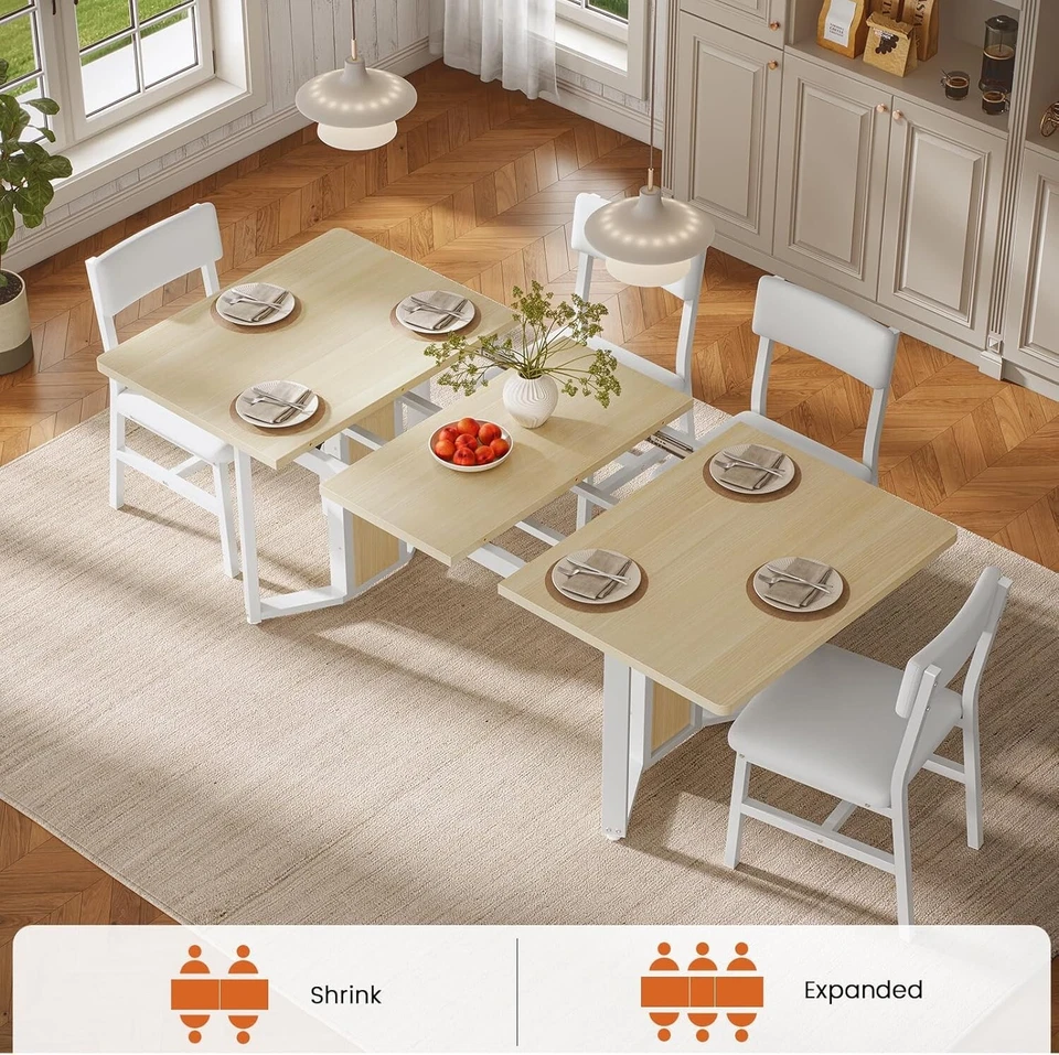 Juego de mesa de comedor de 5 piezas para 4-6 personas, mesa extensible de 63" y 4 sillas de cojín Foto 4 de 4