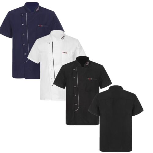 Stand-up Collar With Pockets Mens Short Sleeve Womens Kitchen Uniform T-Shirt - Picture 1 of 34