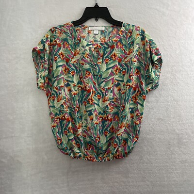 Juniper + Lime Blouse Top Womans Small Floral Multicolor Short Sleeve Round Neck