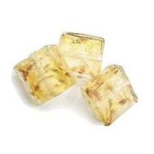 Lampwork / Handmade Glass Square Beads Gold Foiled 20mm - Clear Gold - 5pcs