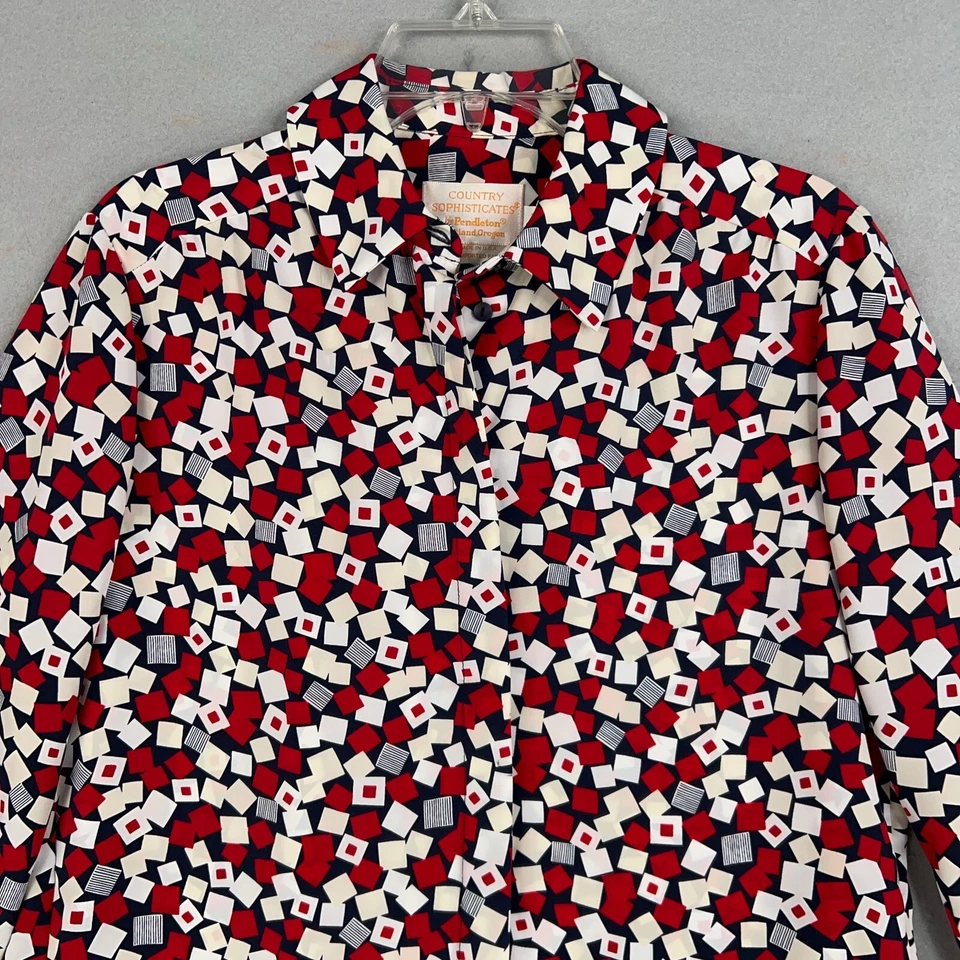 Camisa Pendleton Vintage Mujer 10 Cuadrados Rojos Ditzy Estampado Country Sophisticates Foto 2 de 4