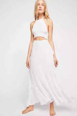 Free People Bring On The Heat Maxi Dress Ruffle Tie Knot Wrap Ivory Halter  XS | eBay