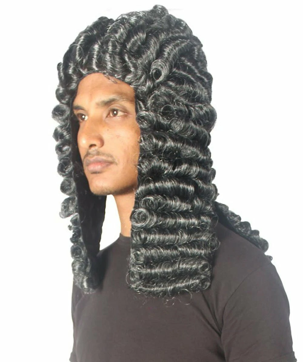 Black Colonial Gentry Judge Lawyer Wavy Curly Wig Halloween