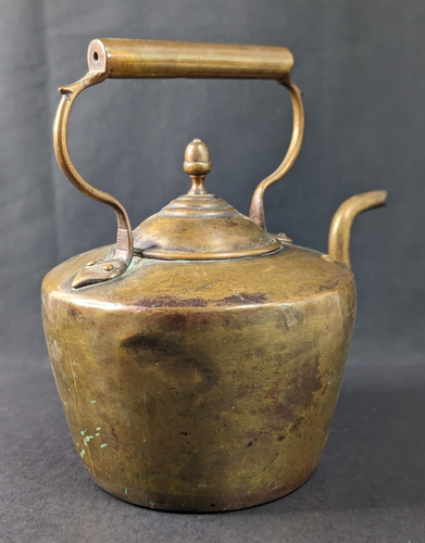 Copper Fireplace Kettle Antique Primitive Swan's Neck Spout Early 19C Large - Picture 3 of 10