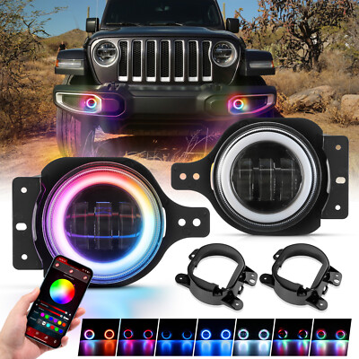AUXBEAM 4'' Magic RGB LED Fog Lights Angel Eyes Lamp For Jeep Wrangler Gladiator