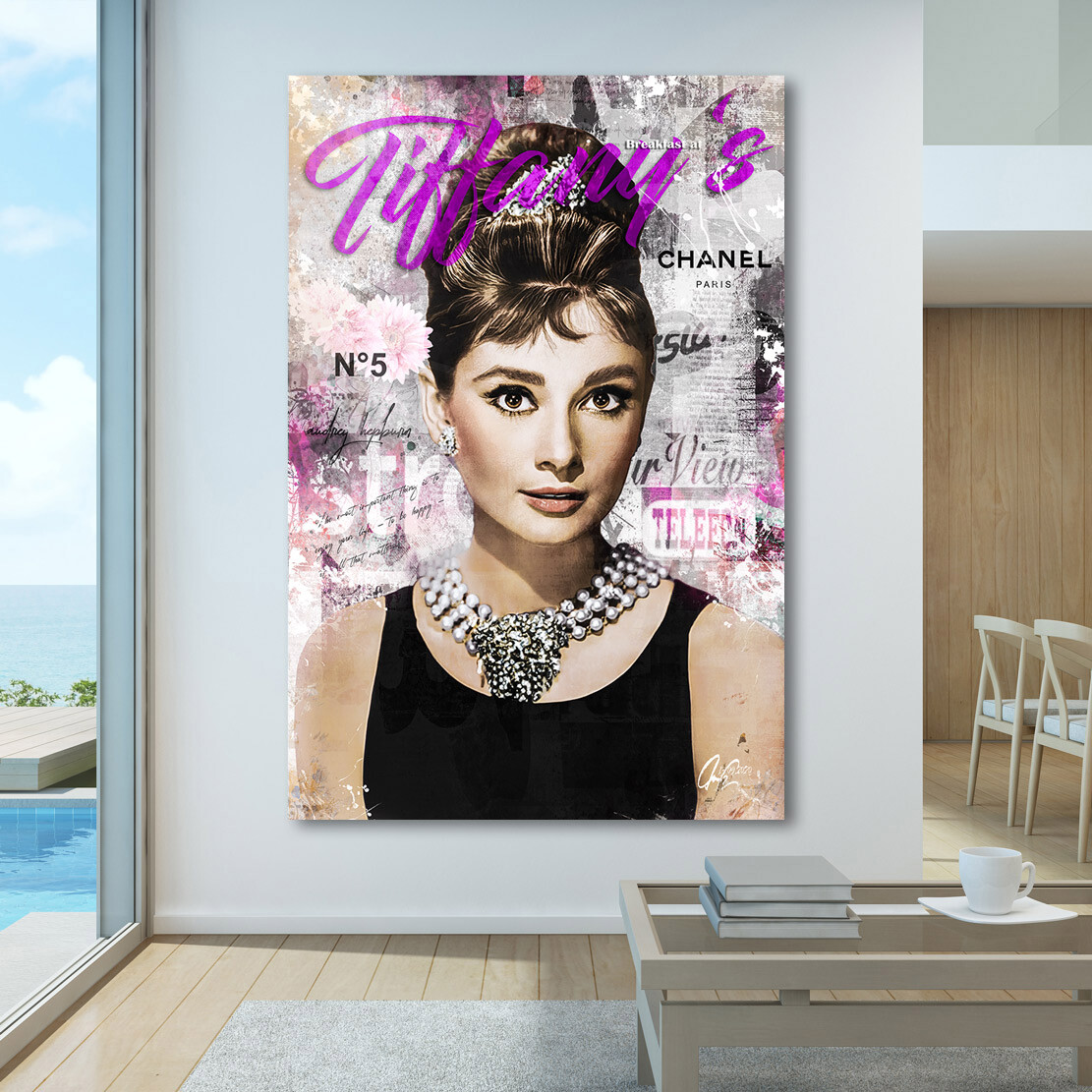 ACRYLGLASBILD AUDREY HEPBURN POP ART WAND BILDER KUNSTDRUCK DEKO TIFFANY AMERIKA