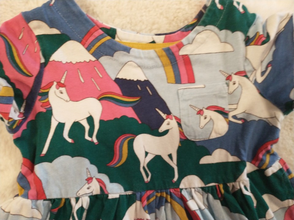 New Mini Boden Girls Unicorn T-Shirt - Navy Blue, 3/4 Sleeve, Ages 2-12 (Tags Removed)