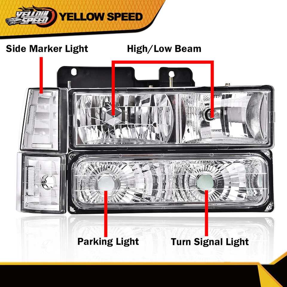 Se adapta a 94-99 GMC C10 C/K 1500 2500 Sierra Yukon faros transparentes + esquina de parachoques Foto 2 de 4