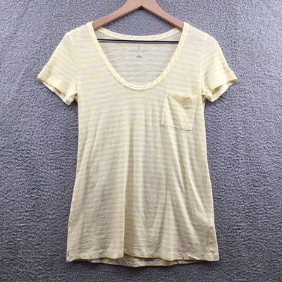 Caslon Striped Rounded V-Neck T-Shirt Yellow XS