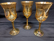 3  Gold Glass Draped Twisted Optic Wine Glasses