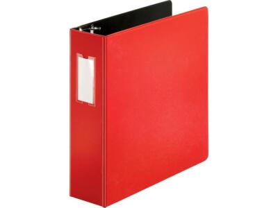 Business Source D-Ring Binder w/Label Holder Hvy-Dty 3'' Red 33116