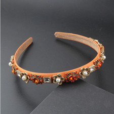 LUXURY BRAND NEW HANDMADE ORANGE RHINESTONE  PEARL HEADBAND HAIR ACCESSORY