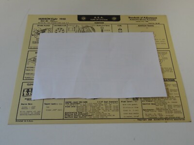 hudson eight 1948 483 ,484 series  AEA Tune-Up Quick Reference Chart & Diagrams