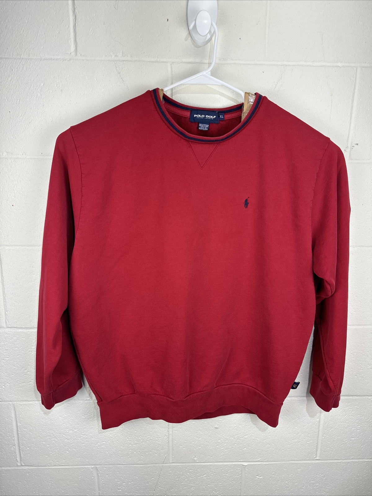 Felpa Polo Vintage Ralph Lauren Uomo XL Rosso Crew Collo Pile Pullover Pony