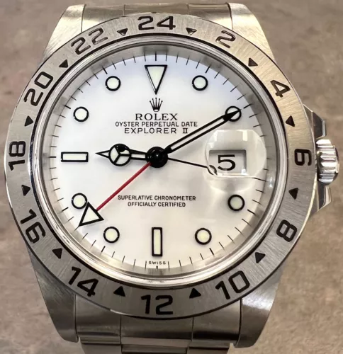 ROLEX EXPLORER II 16570 STEEL RARE POLAR WHITE PORCELAIN DIAL - UNPOLISHED