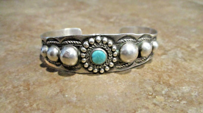 CHARMING Old Fred Harvey Era Navajo Sterling Silver Turquoise CONCHO Bracelet