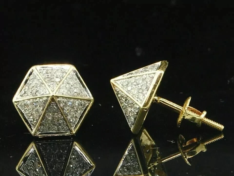 1 Ct Lab Created Round Diamond Pointed Hexagon Earrings 14K Yellow Gold Finish
