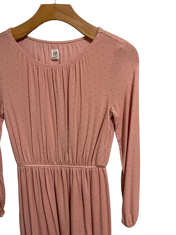 Vestido Gap Niños Niñas XL Rosa Punteado Manga Larga En Niveles Midi Línea A Cuello Redondo Foto 3 de 4