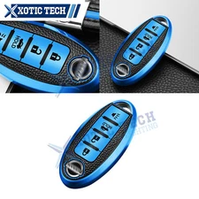 Full Cover TPU Leather Blue Keyless Entry Key Holder Shell Case For Nissan