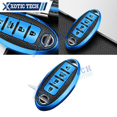 Full Cover TPU Leather Blue Keyless Entry Key Holder Shell Case For Nissan