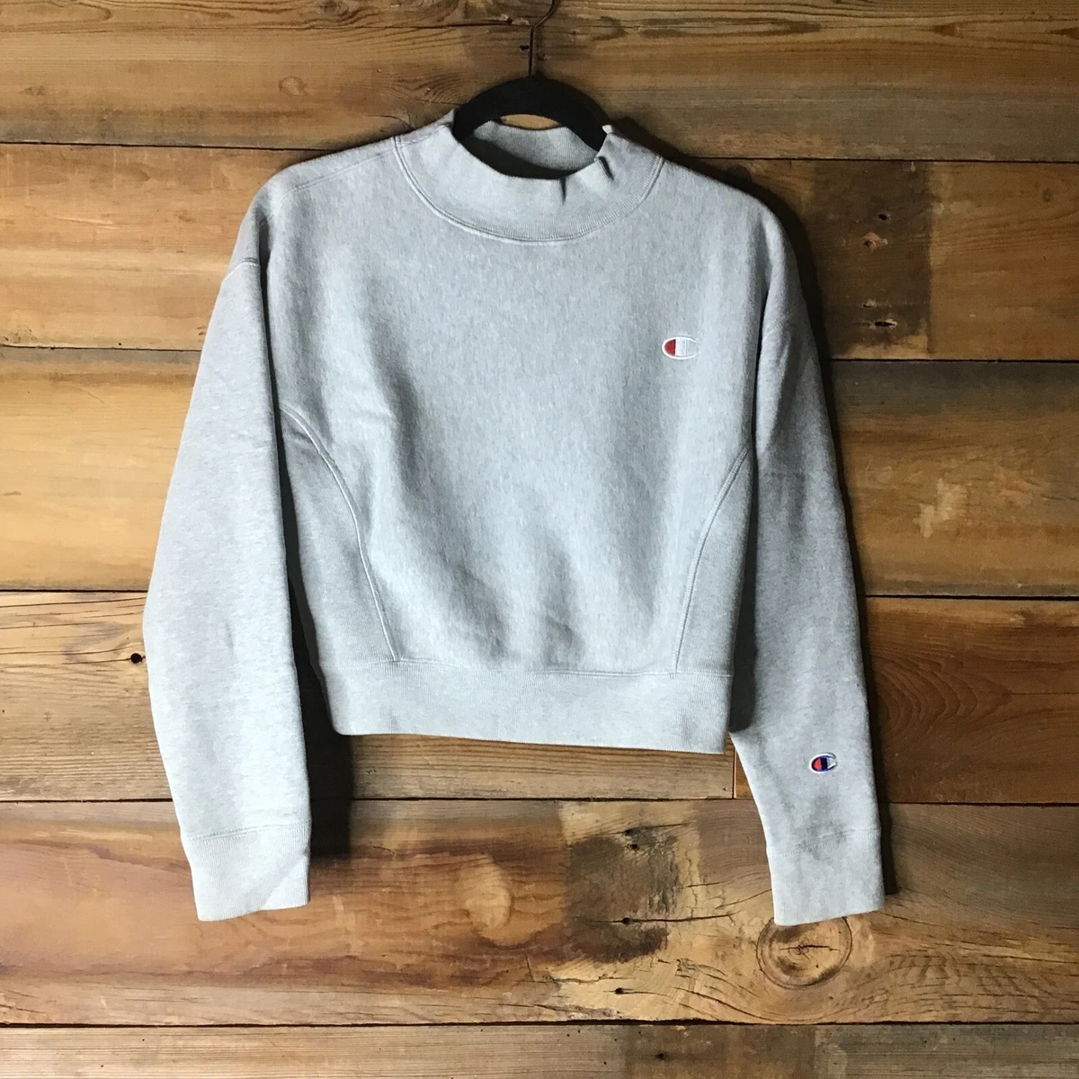 Champion Reverse Weave Crop Mock Neck Sweatshirt Heather Gray Womens XS