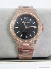 NEW Michael Kors Lennox Black Rose Gold Pave Crystal Ladies Watch MK7233 Box