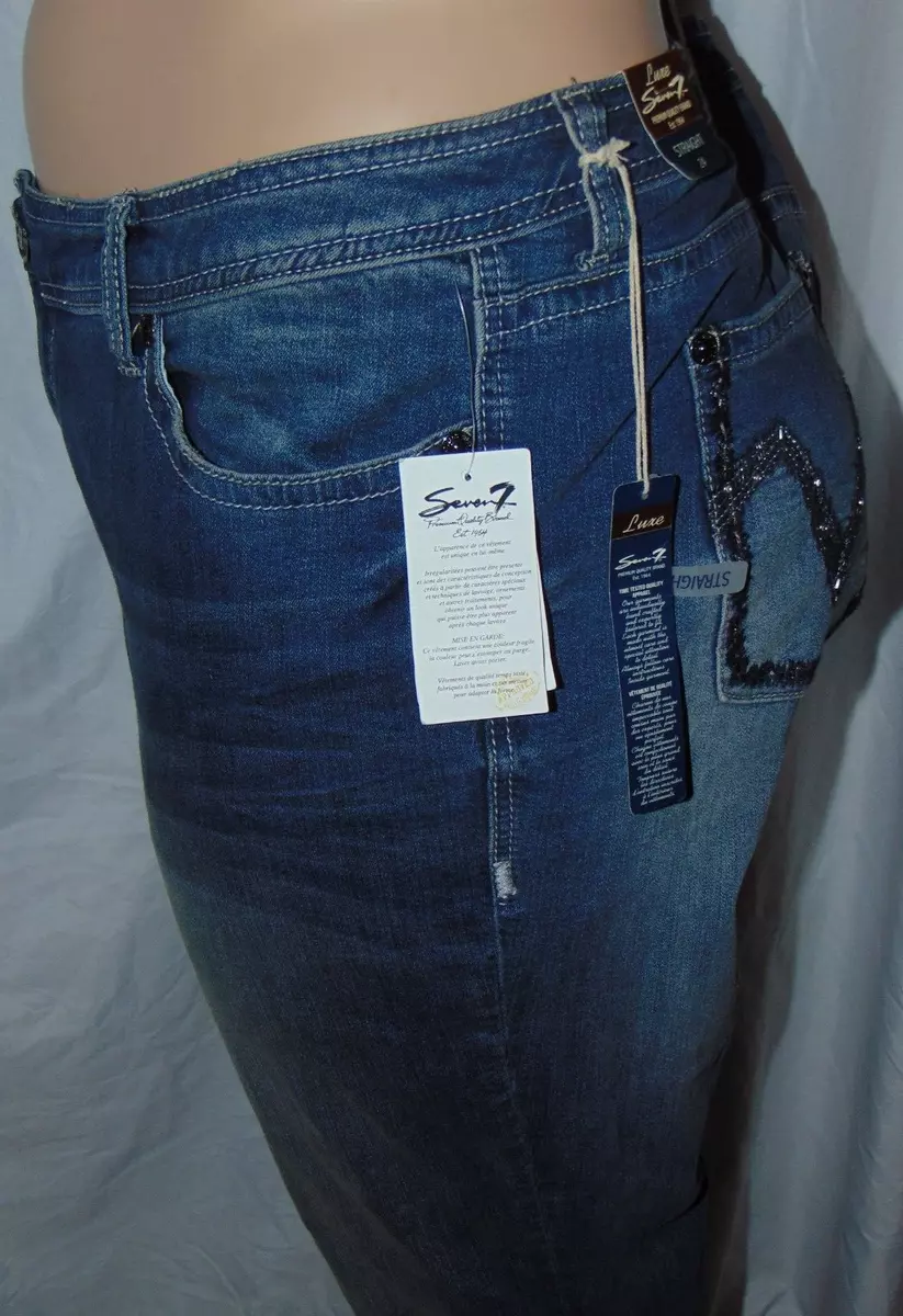 Seven7 Luxe Levitt Size 24 Women Straight Leg Embellished Pockets Jeans