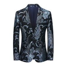 Men Flower Jacquard Jacket Business Slim Suit Blazer Formal Prom Party Coat Tops