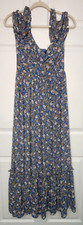 Lulus Womens S Blue Floral Print Puff Sleeve Maxi Dress  Cottage core Peasant