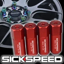 SICKSPEED 4 RED CAPPED ALUMINUM EXTENDED TUNER LUG NUTS FOR WHEELS 12X1.25 N10