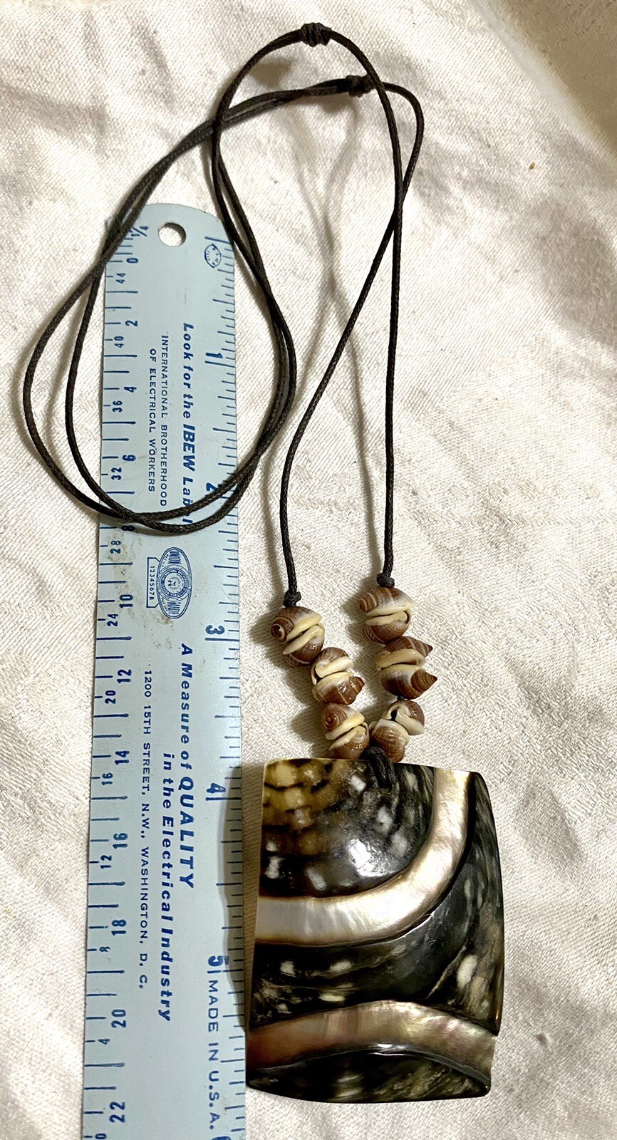 Carved Shell Artisan Pendant With Shell Beads On … - image 2