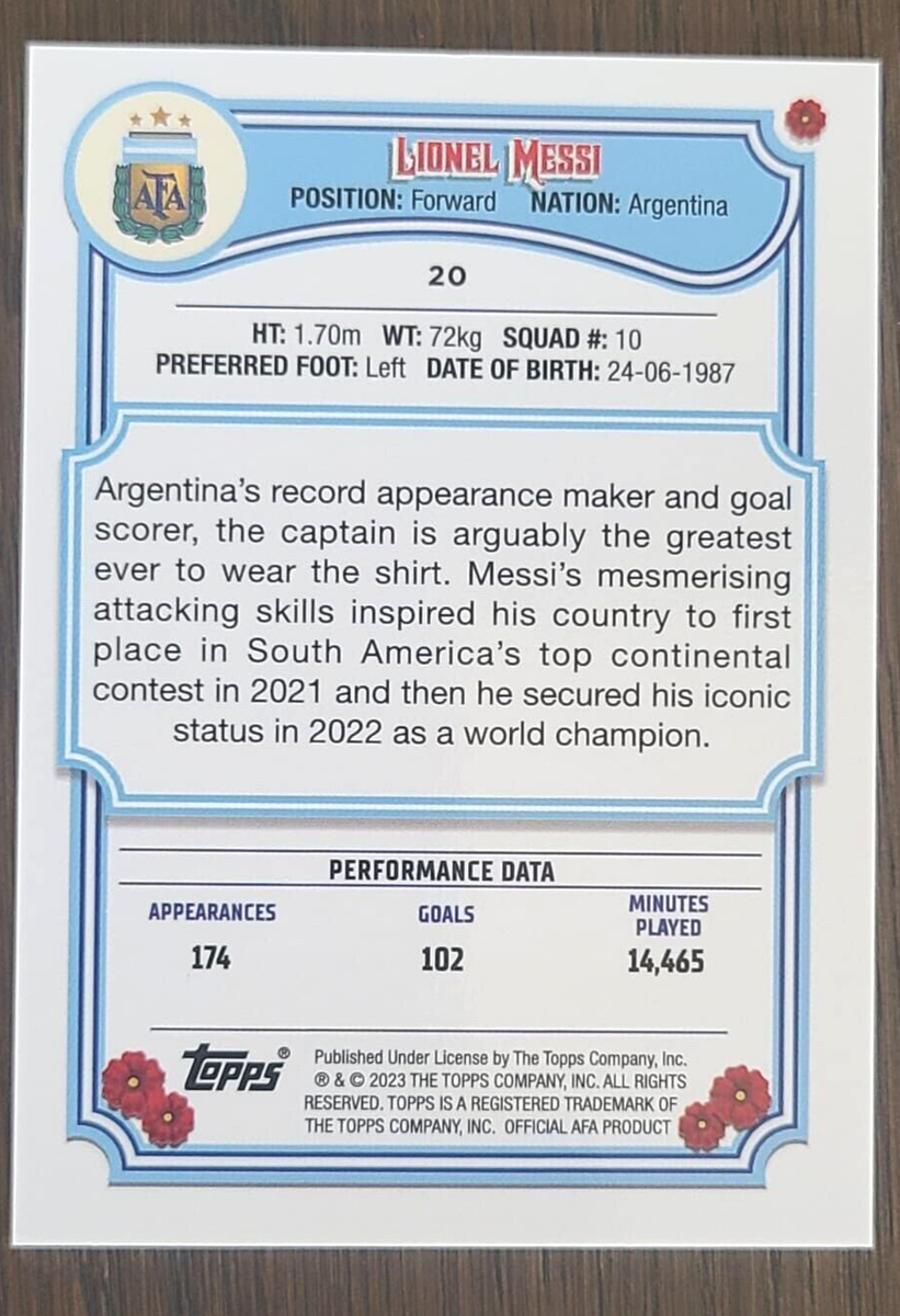 Carte Lionel Messi Topps Fileteado Argentina 2022-23 - Near Mint