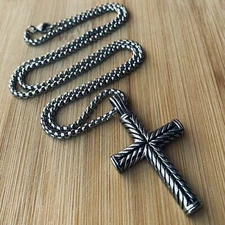 Boys Mens Stainless Steel Vintage Cross Pendant Necklace Men Women Silver