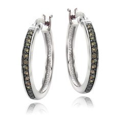 925 Silver 1/4ct Champagne Diamond 20mm Hoop Earrings