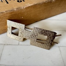 Vtg 60s 70s Hair Barrette Pinch Clip Closure Retro Gold Tone Metal Open Squares