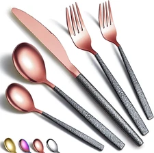 Silverware Set 20 Pieces Rose Gold Head Coating with Black Mars Handle, Stainles