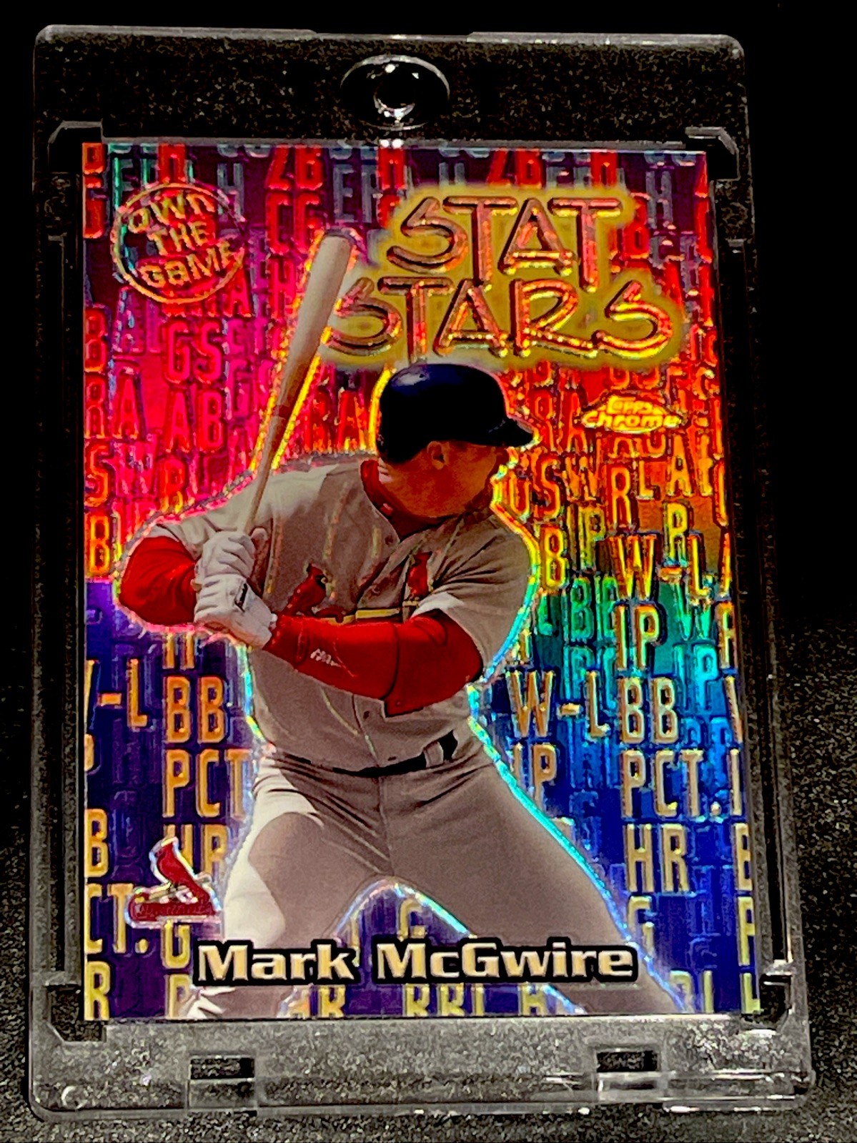 2000 MARK MCGWIRE TOPPS CHROME OWN THE GAME STAT STARS REFRACTOR INSERT SP !!