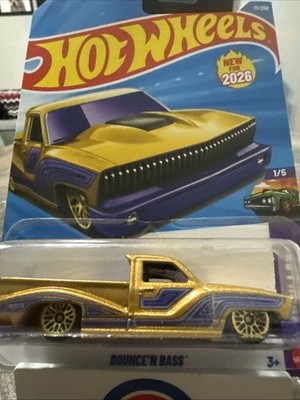 Hot Wheels Bounce 'N Bass Layin' Low 1:64 Diecast Gold/Purple Car 2026 Unopened
