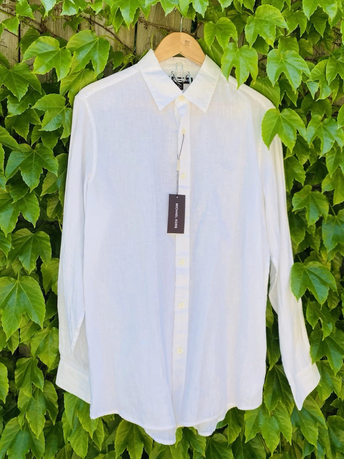 Michael Kors Men Linen White Dress Shirt. Sz M. New With Tags