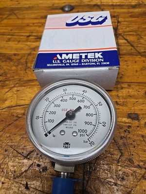 Ametek 2-1/2'' Pressure Gauge 1000 PSI 70 Bar Lower 1/4'' NPT Stainless Steel New 
