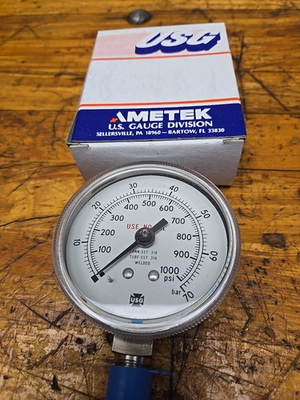 #ad Ametek 2 1 2quot; Pressure Gauge 1000 PSI 70 Bar Lower 1 4quot; NPT Stainless Steel New $14.99